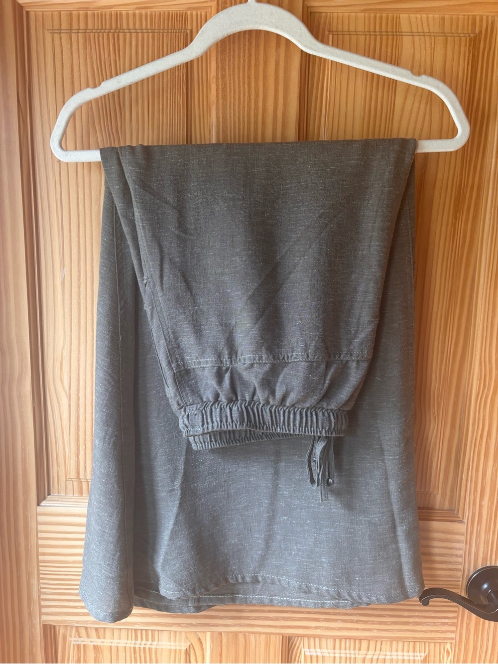 Linen-blend full skirt with elastic waist - Olive